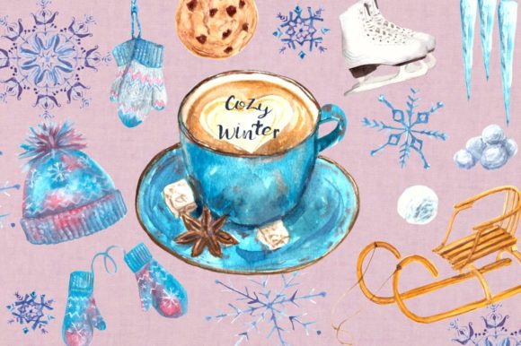 Download Cozy Winter Watercolor Clip Art Set - Cozy winter Collection