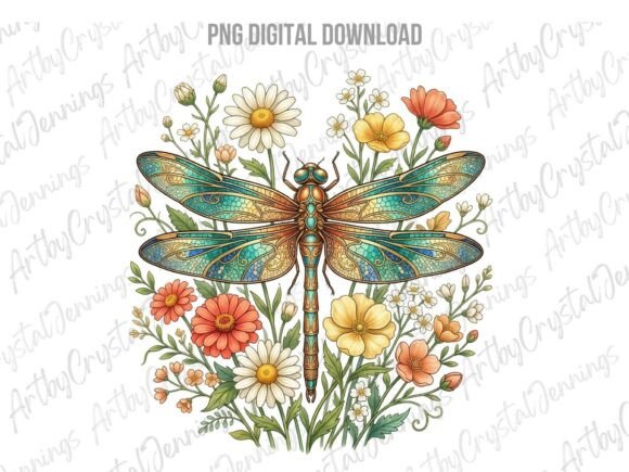 Download Watercolor Dragonfly Wildflower PNG - Wildflower Collection