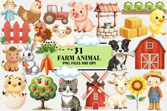 Download Kawaii Farm Animal Clipart Bundle - Farm animal clipart Collection