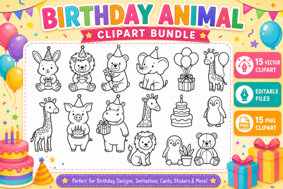 Download Birthday Animal Clipart Bundle - Premium Bundle
