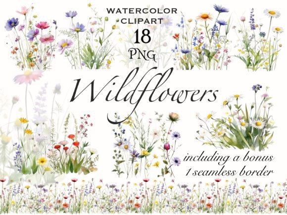 Download Wildflower Meadow Watercolor Clipart - Wildflower Collection