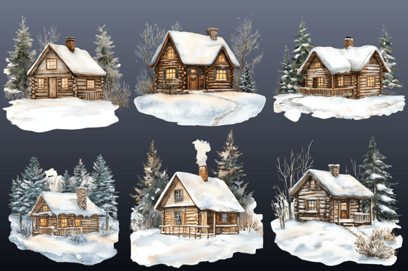 Download Cozy Winter Cabin Watercolor Art - Cozy winter Collection