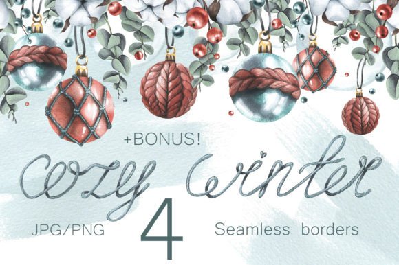 Download Cozy Winter Watercolor Seamless Borders - Cozy winter Collection