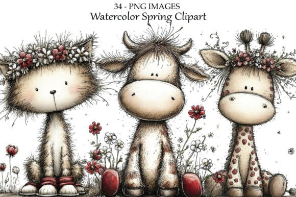 Download Watercolor Spring Farm Animal Clipart - Farm animal clipart Collection