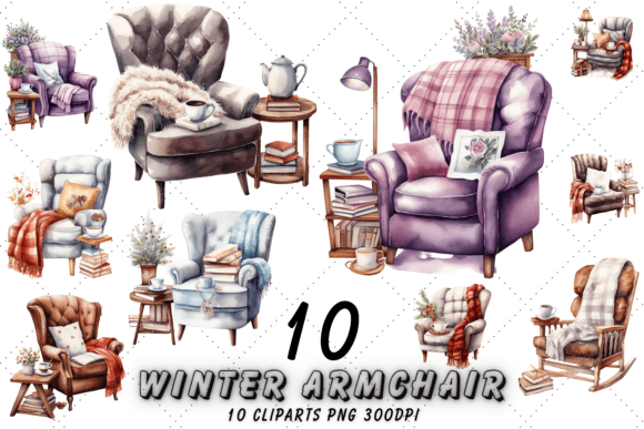 Download Cozy Winter Armchair Watercolor Clipart - Cozy winter Collection